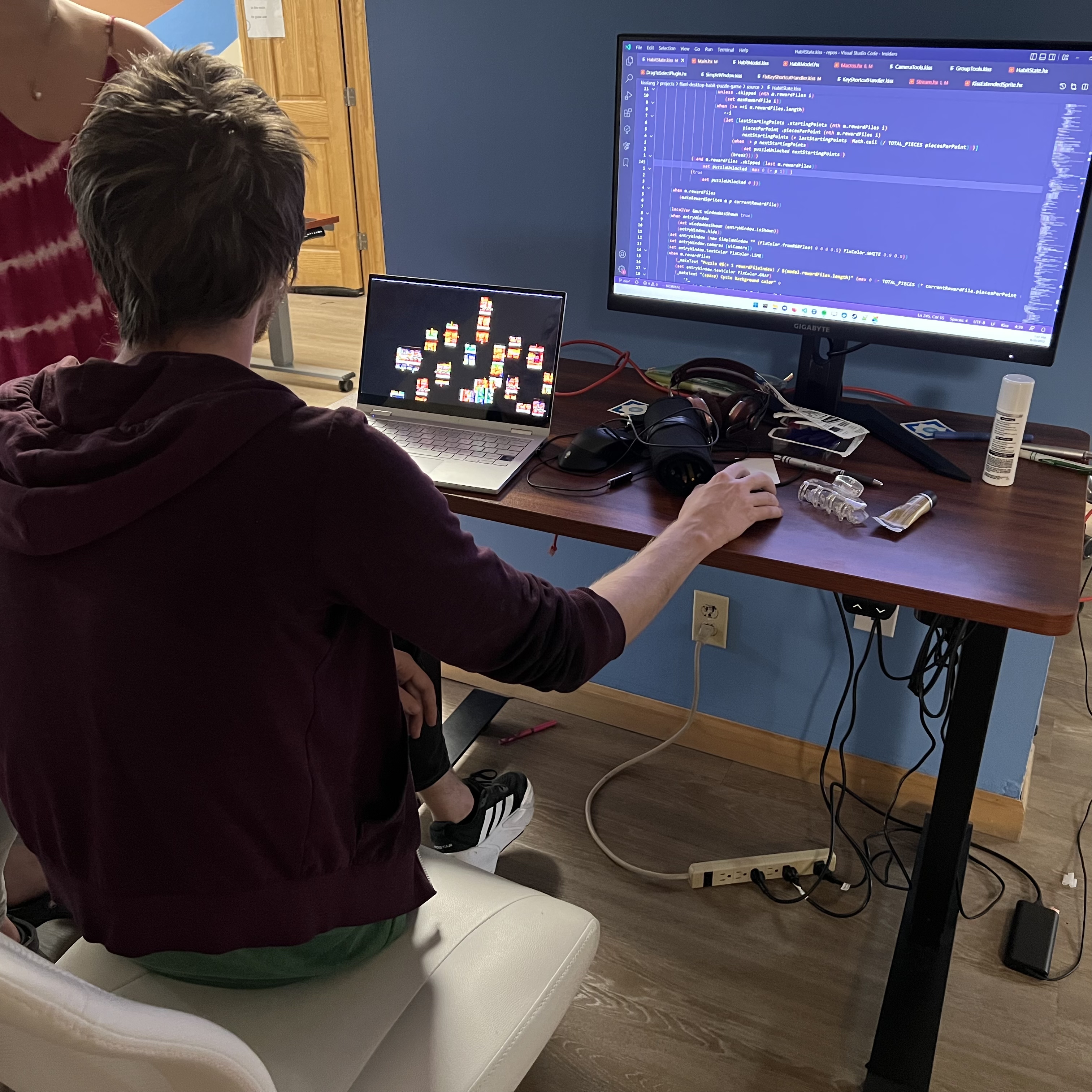 Nat demoing the habit puzzle game