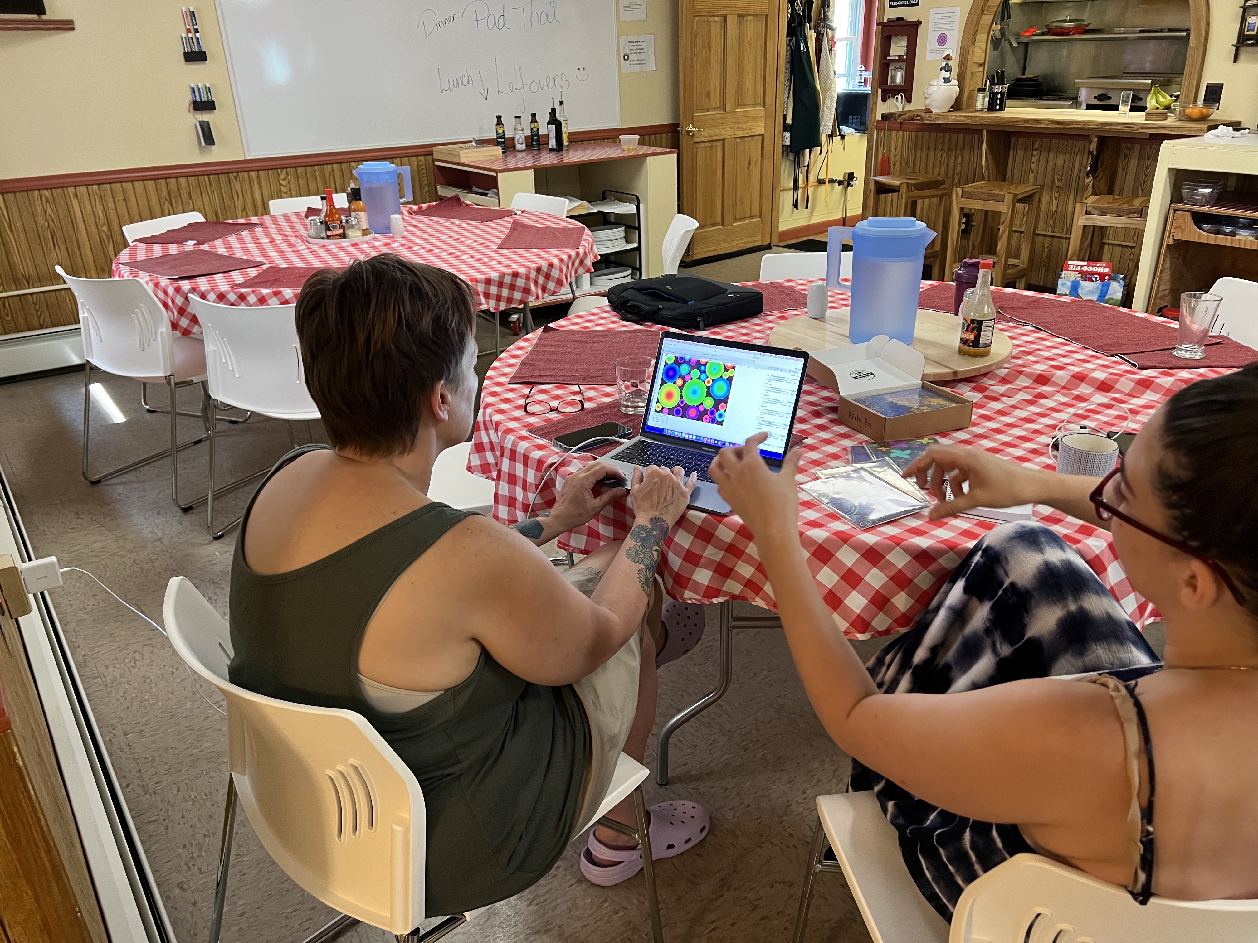 Rachel showing an interactive art piece