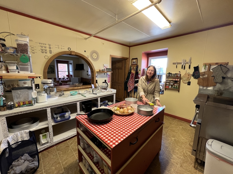 Vika cooking on the moveable island