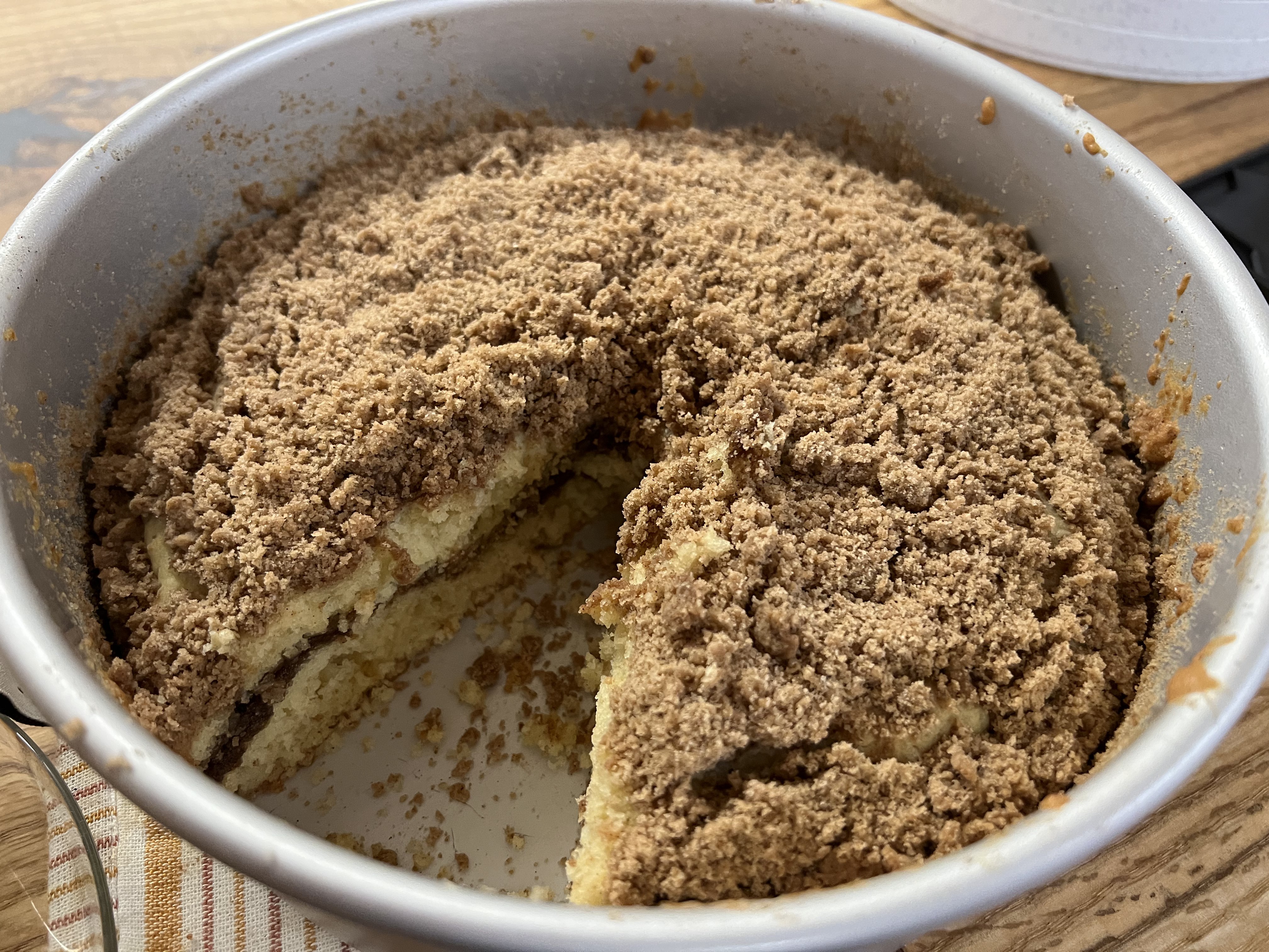 Home made crumb cake fresh from the oven